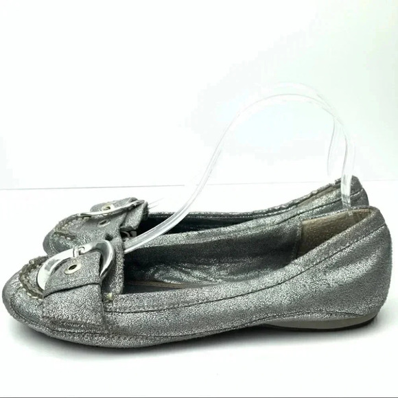 Soda womens flats 7 crackled Silver buckle loafers - Picture 6 of 13